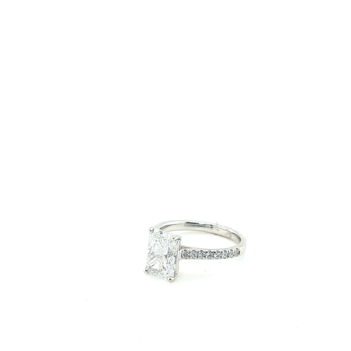 Radiant-Cut Lab-Grown Diamond Pavé Shank Engagement Ring in Platinum
