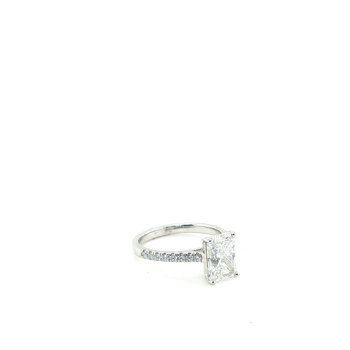 Radiant-Cut Lab-Grown Diamond Pavé Shank Engagement Ring in Platinum