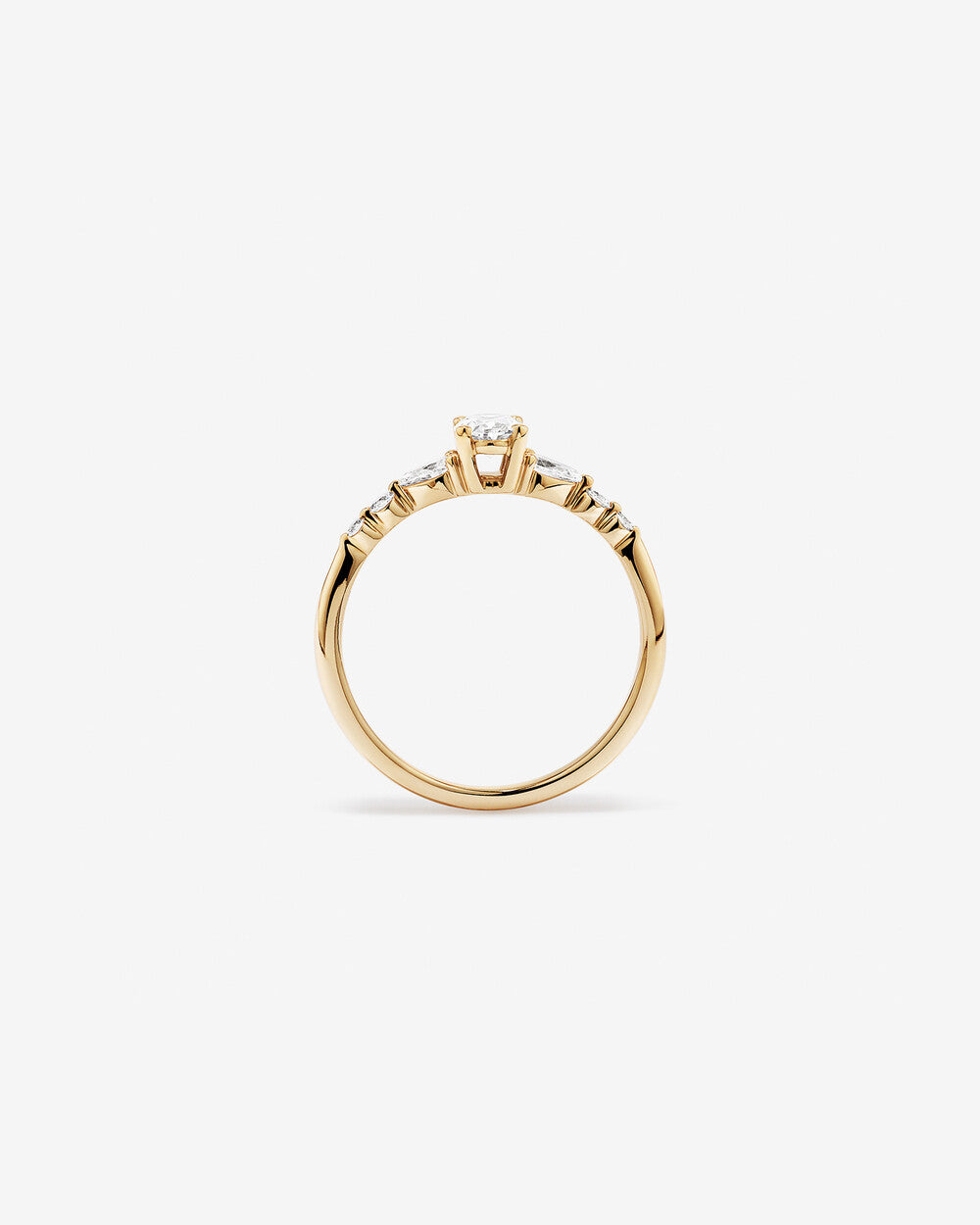1.4 Carat Oval and Pear Sidestone Engagement Ring in 14kt Yellow Gold