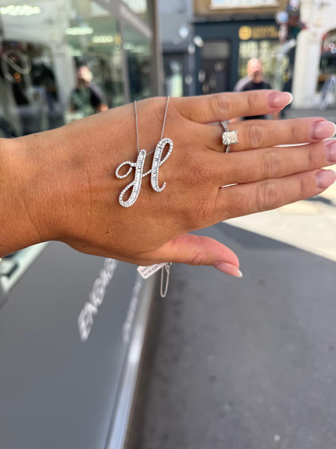 Letter H - white gold, worn on the hand