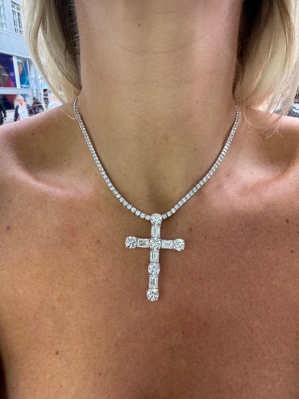 Lab-grown diamond cross pendant in 9ct white gold, worn