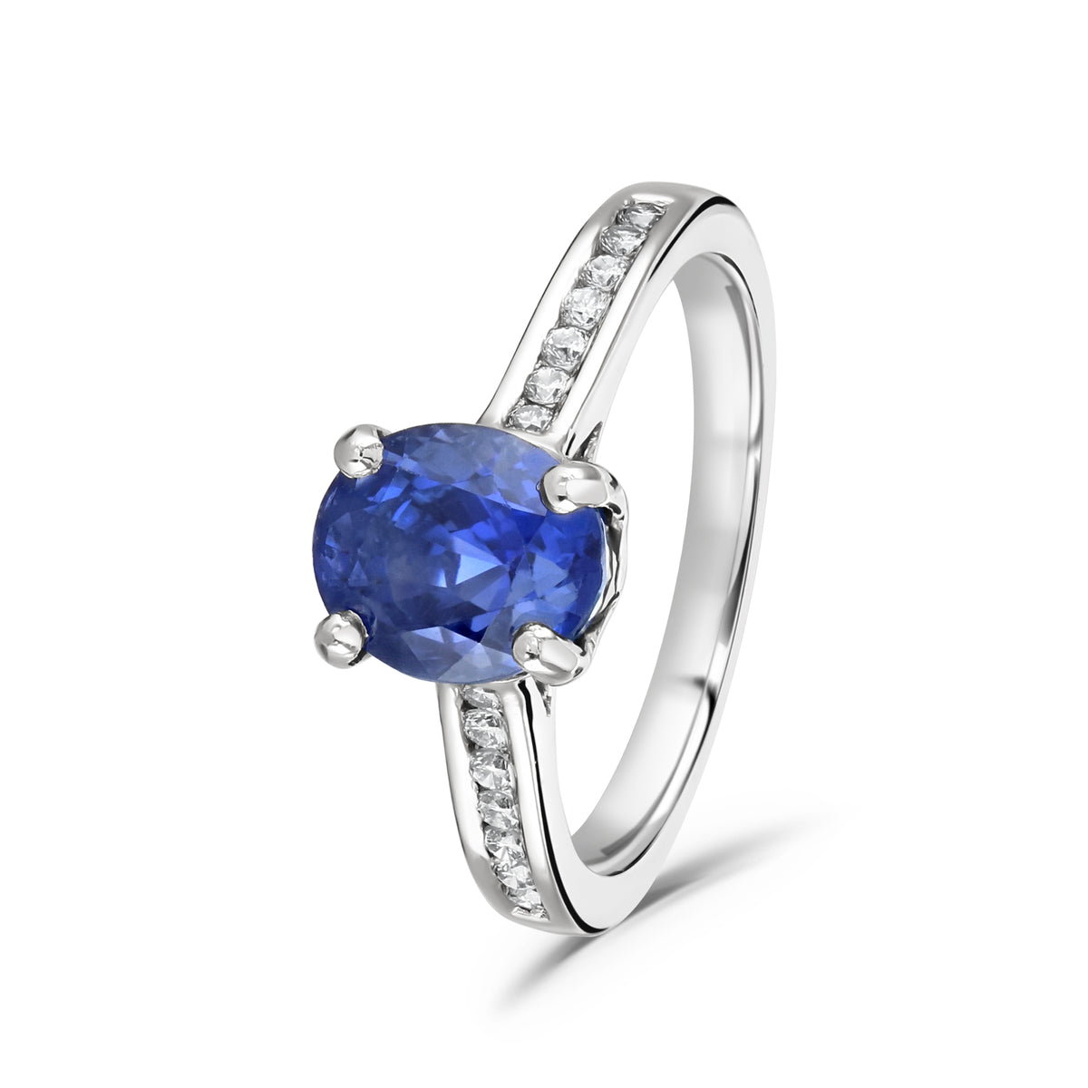 Ring - Oval Cut Sapphire Diamond Channel Set Solitaire Ring