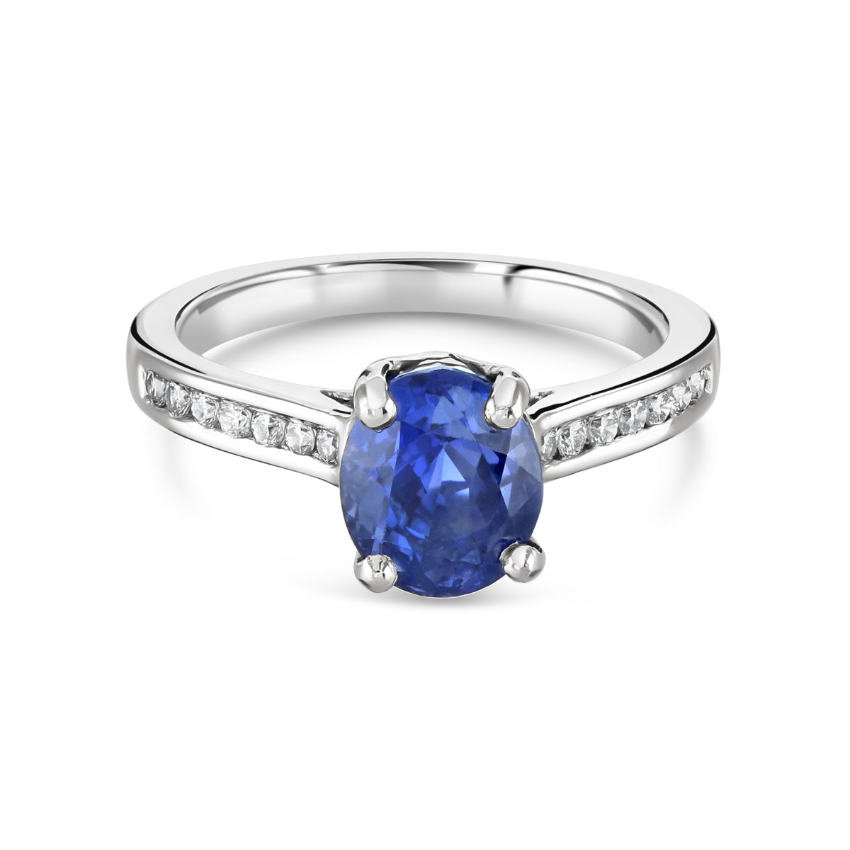 Ring - Oval Cut Sapphire Diamond Channel Set Solitaire Ring