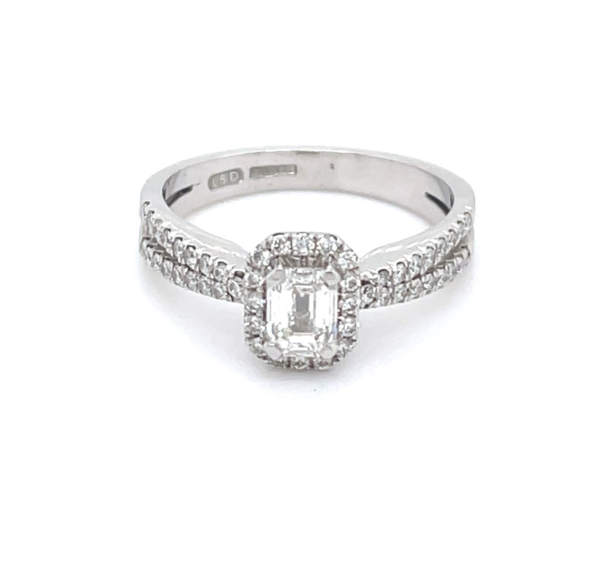 Ring - Emerald Cut Diamond Micro Set Halo Ring