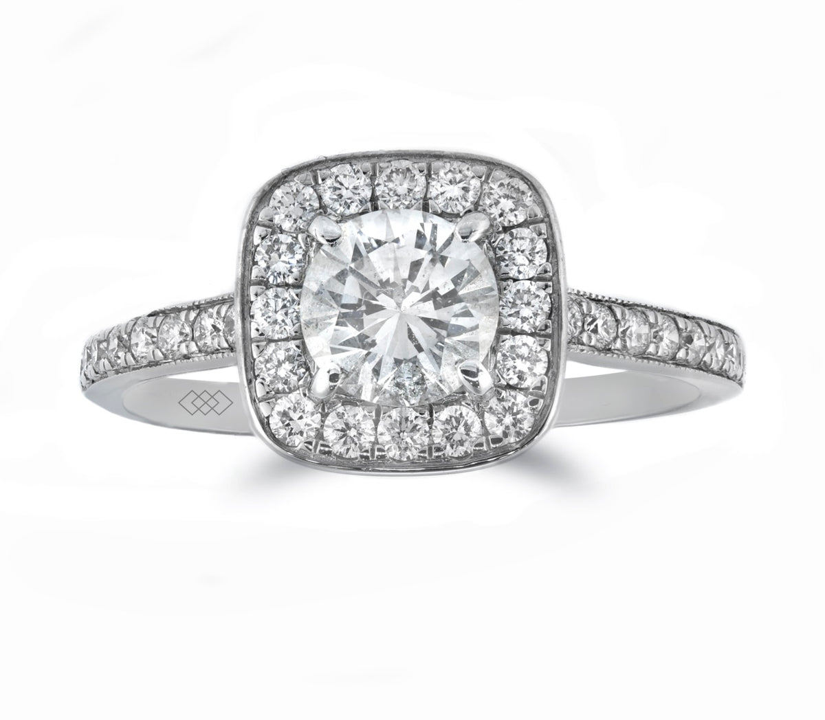 Ring - Round Brilliant Cut Diamond Grain Set Halo Ring