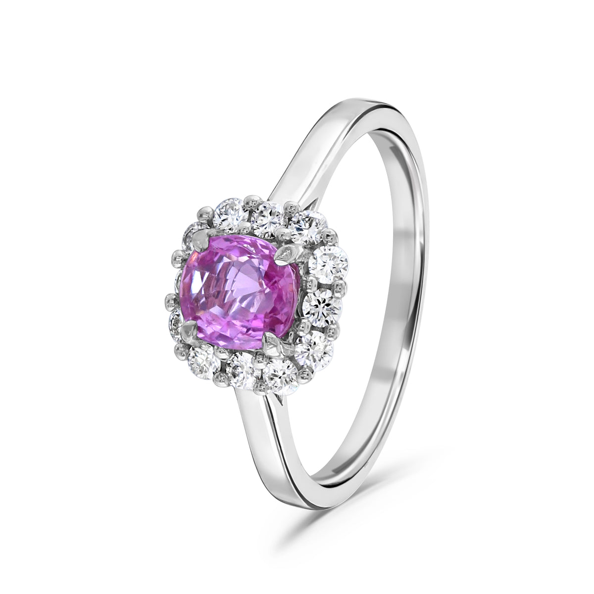 Ring - Cushion Cut Pink Sapphire Halo Ring