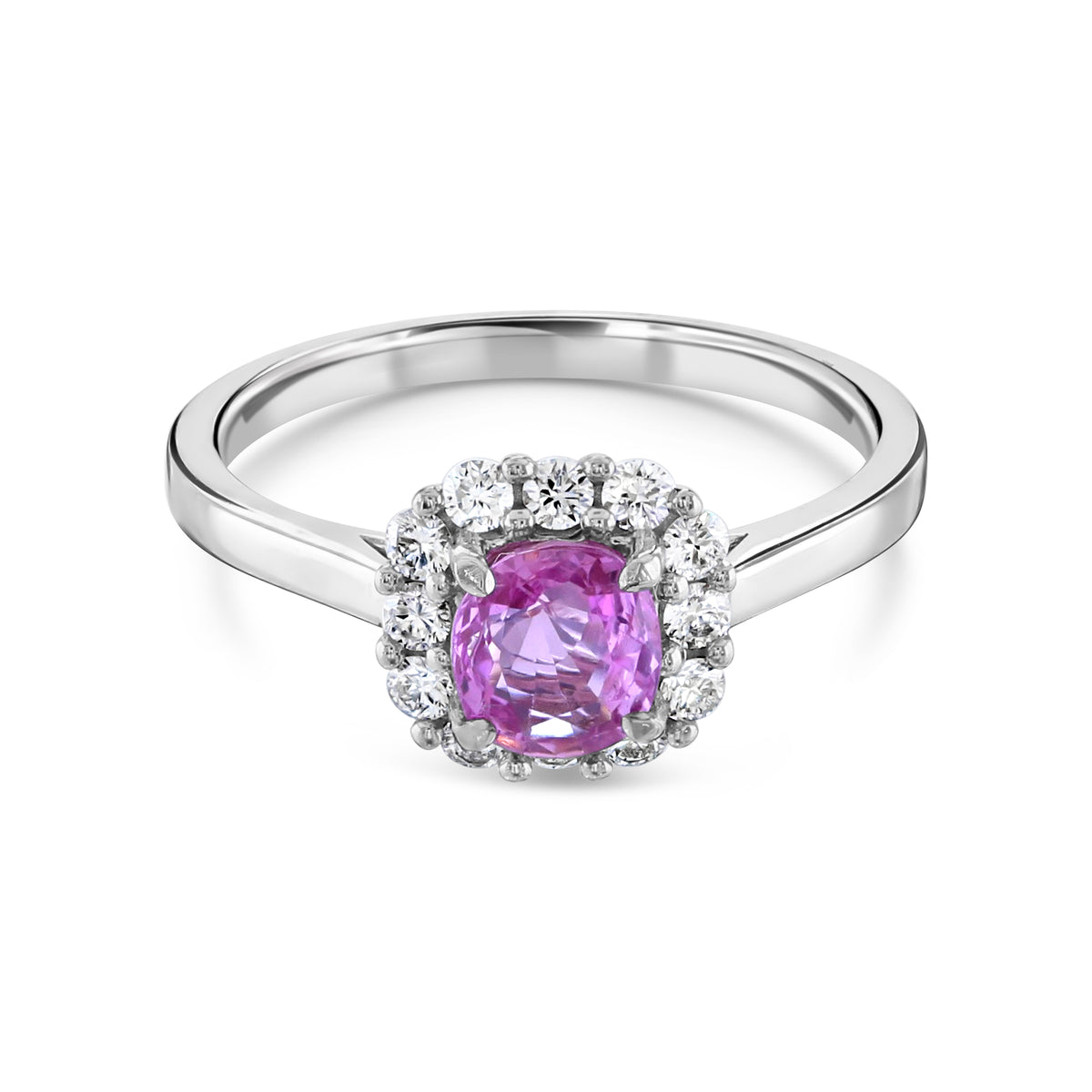 Ring - Cushion Cut Pink Sapphire Halo Ring