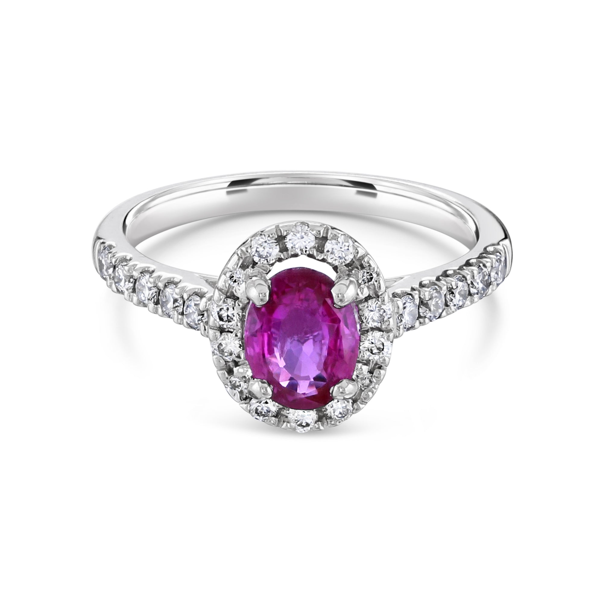 Ring - Oval Cut Pink Garnet and Diamond Halo Ring