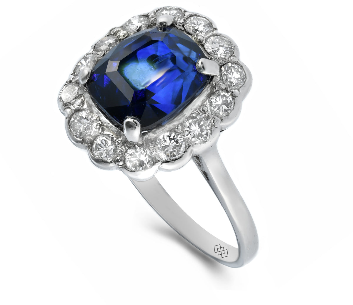 Ring - Cushion Cut Sapphire Diamond Halo Ring