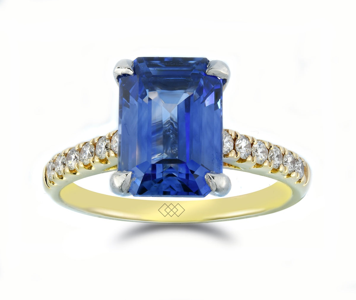 Ring - Emerald Cut Sapphire Diamond Micro Set Ring