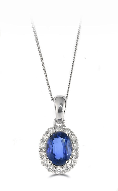 Sapphire Pendant with a Diamond Halo