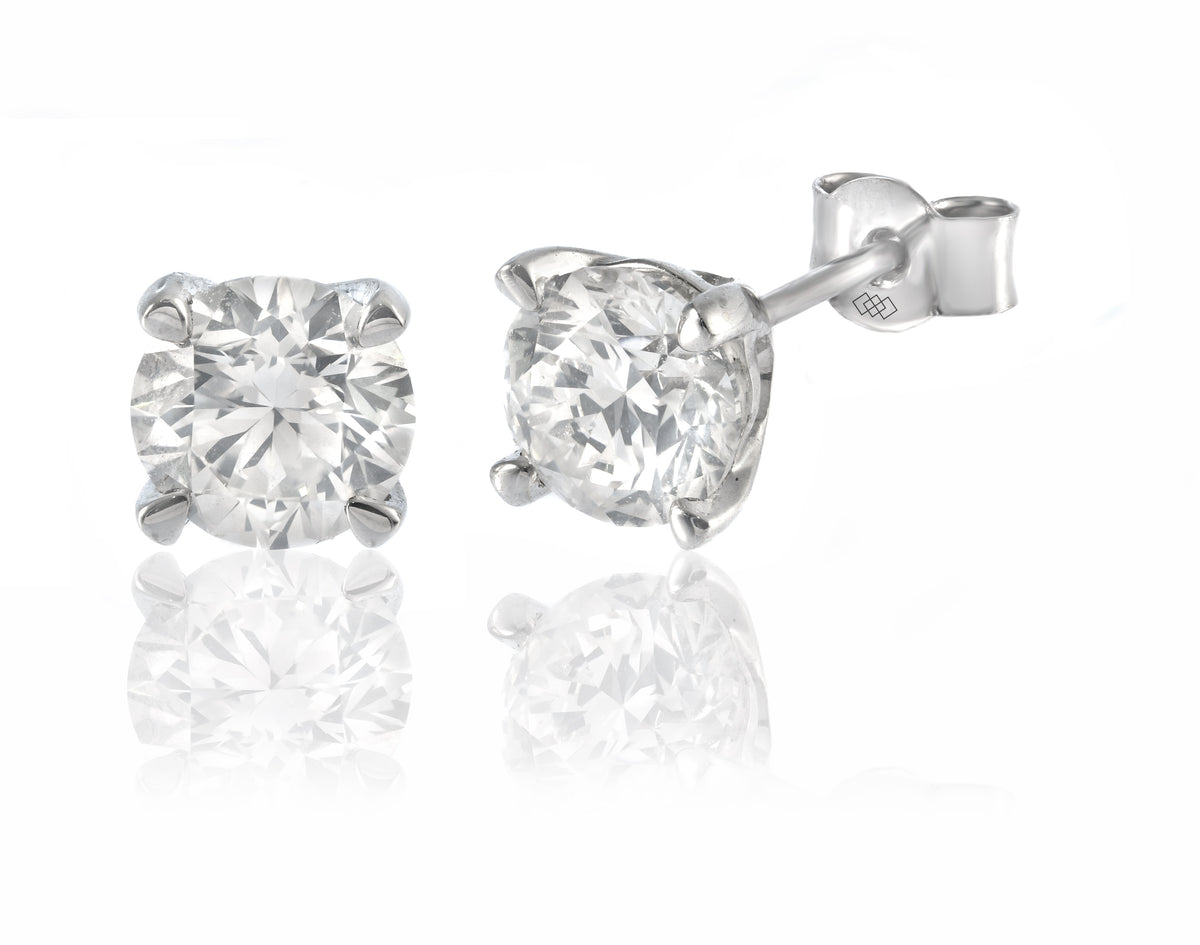 Earrings - Round Brilliant Cut Diamond Stud Earrings