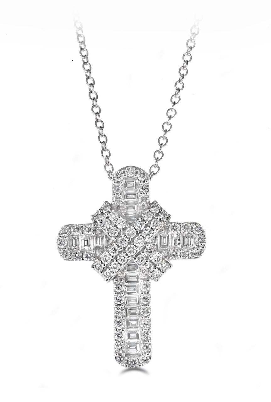 Pendant - Round Brilliant & Baguette Diamond Cross