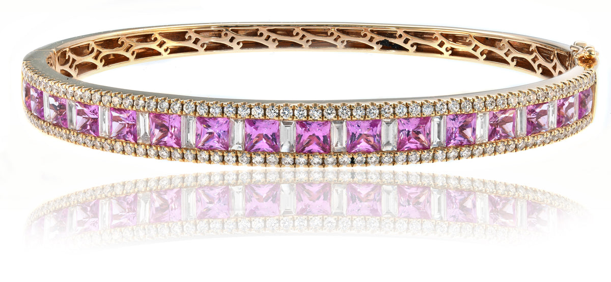 Pink Sapphire and Diamond Bangle