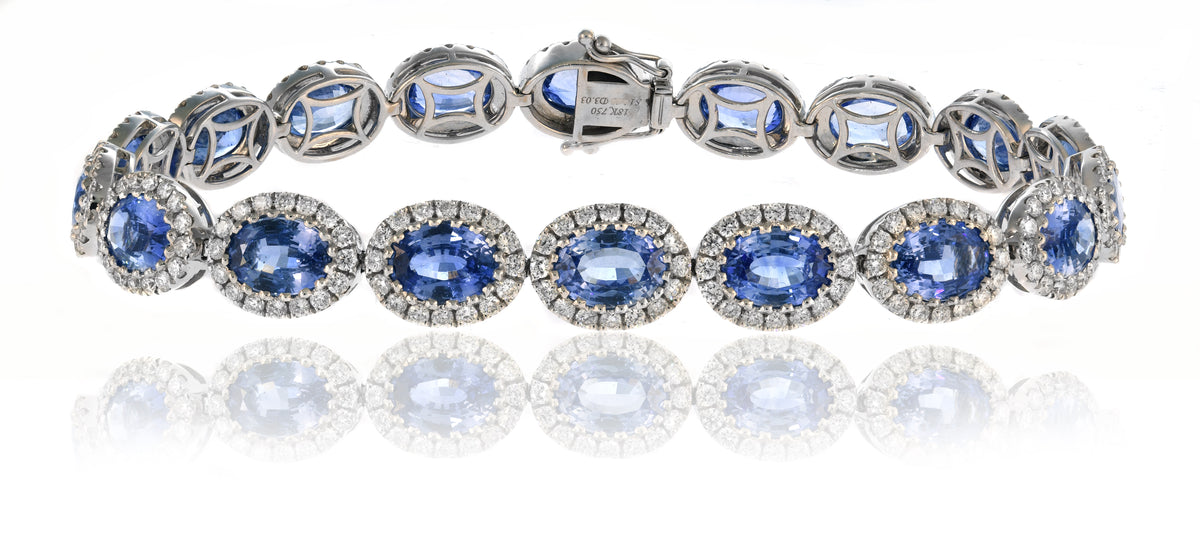 Bracelet - Oval Cut Sapphire Diamond Halo Bracelet