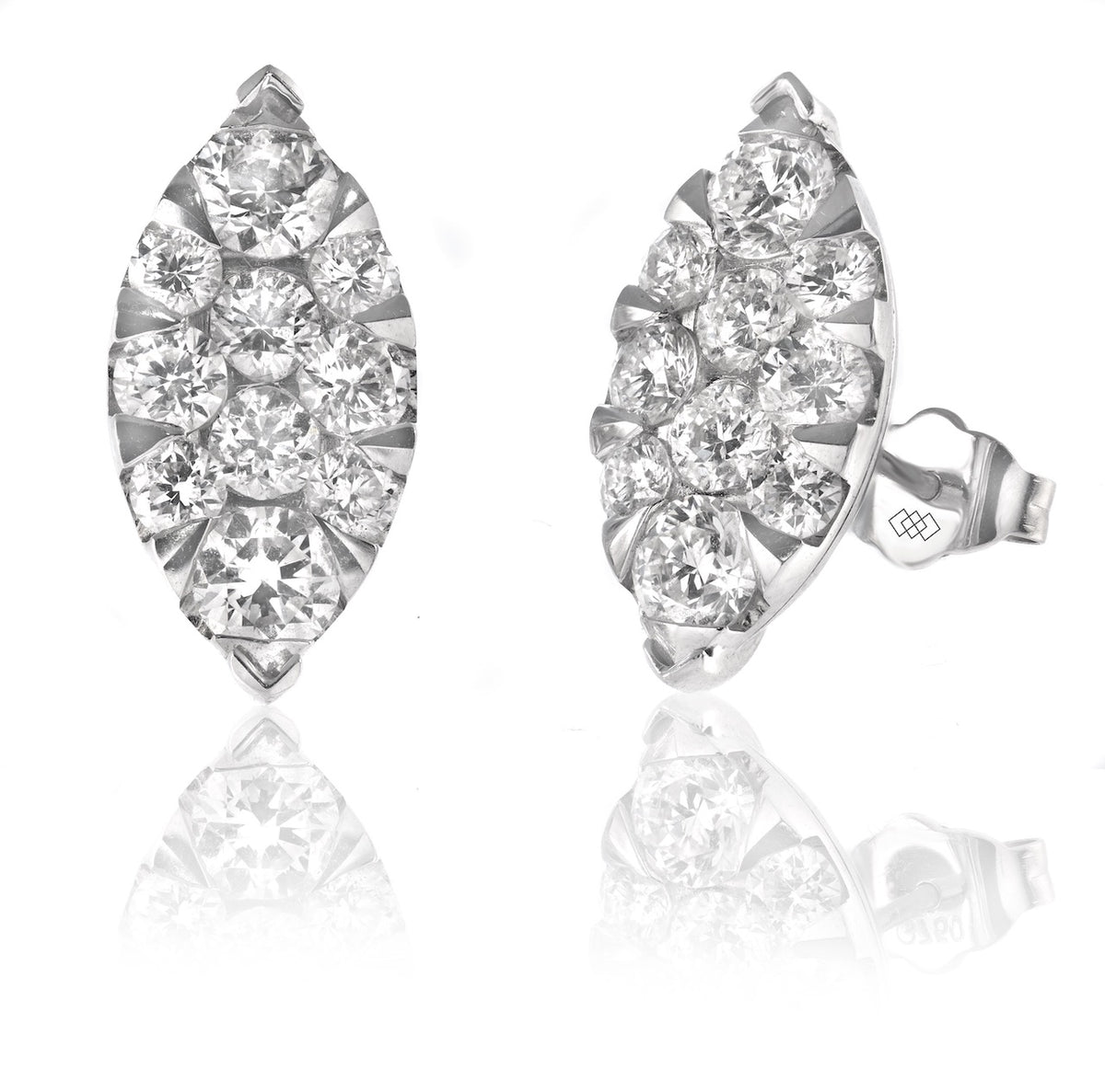 Earrings - Round Brilliant Cut Diamond Leaf Cluster Stud Earrings