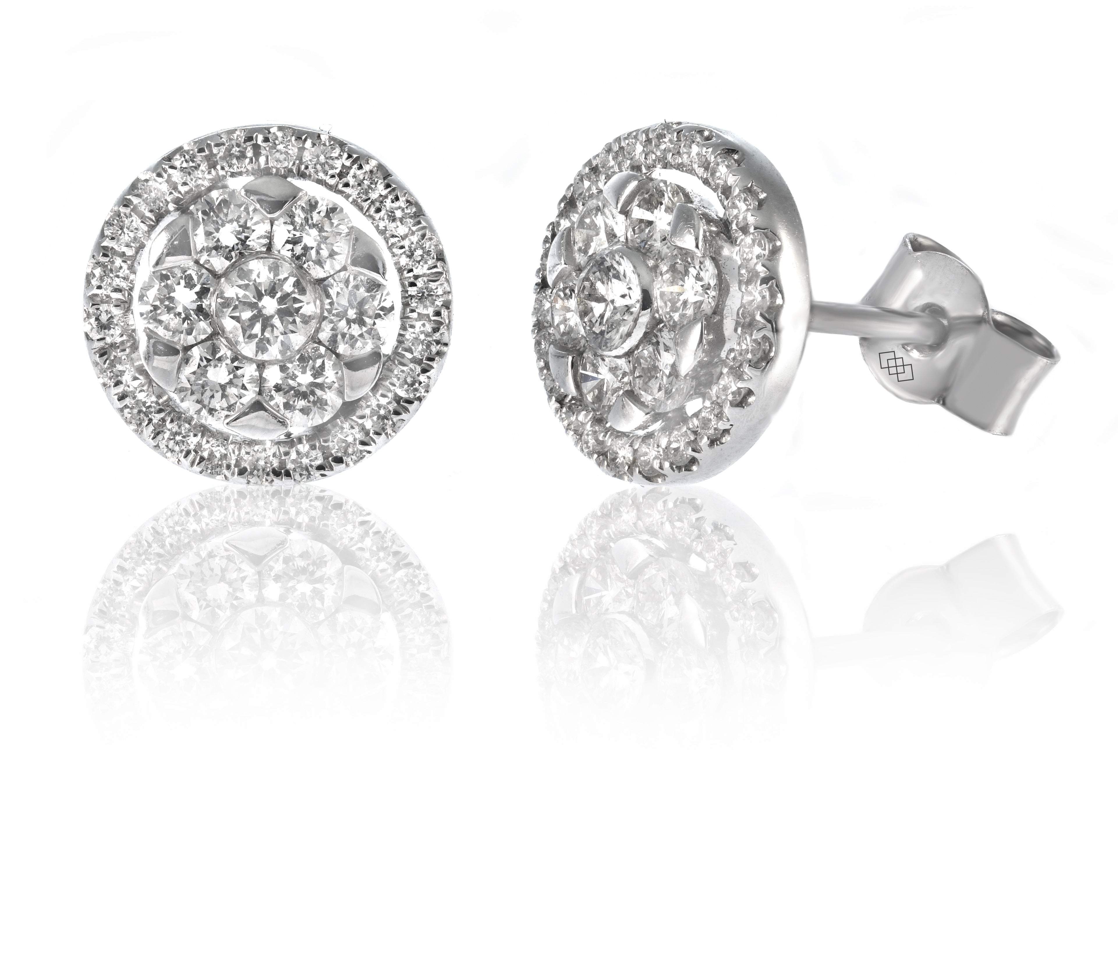 0.68ct Cluster Stud Earrings with a Diamond Halo